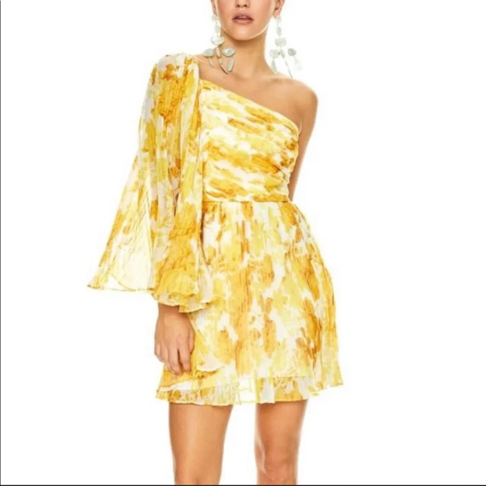 Anthropologie x La Maison Talulah Sunshine XL Yellow 1-Shoulder Floral Toga Mini - Picture 11 of 16
